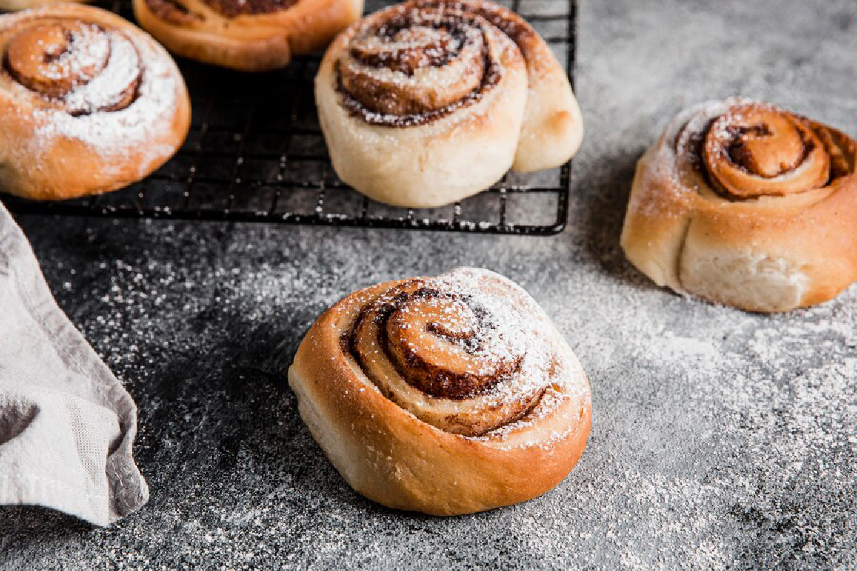Freshly Baked Cinnamon Rolls Ready for Cheese Frosting