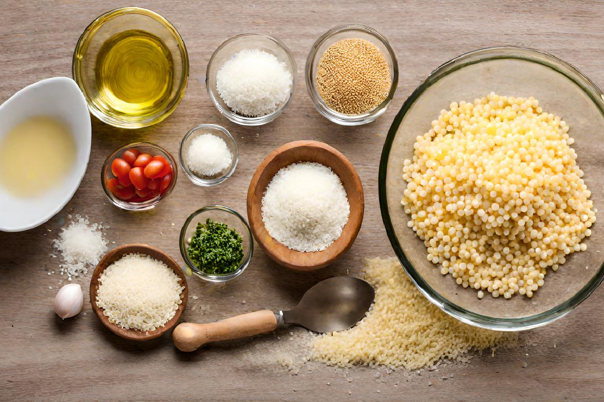 Ingredients for simple Pastina Recipe including chicken broth and Parmesan