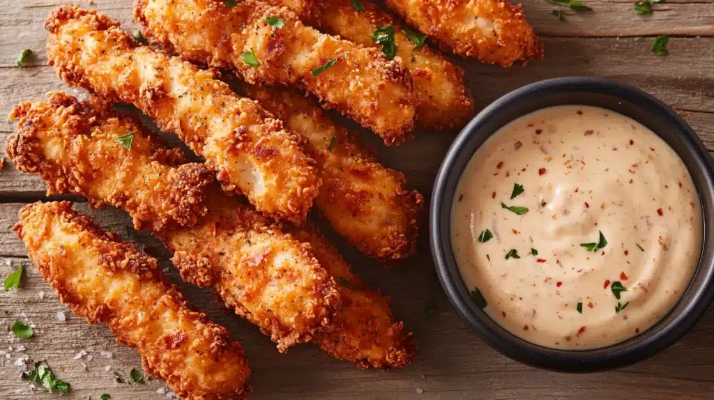 Close-up of crispy chicken with spicy, creamy Bang Bang sauce