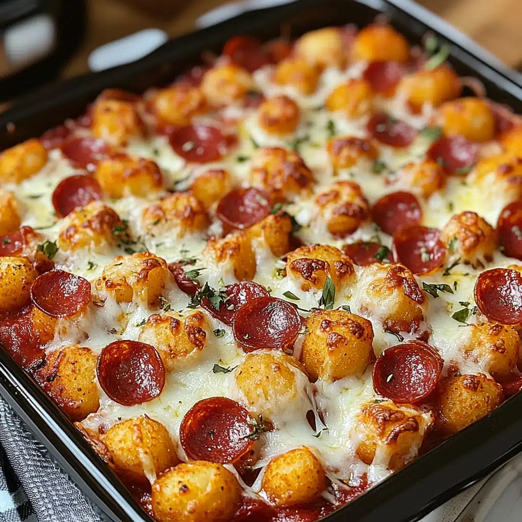 two different views of a pizza casserole with pepperoni and cheese
