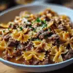 cheese beef and boastie pasta in garlic butter is an easy dinner recipe that's ready in under 30 minutes