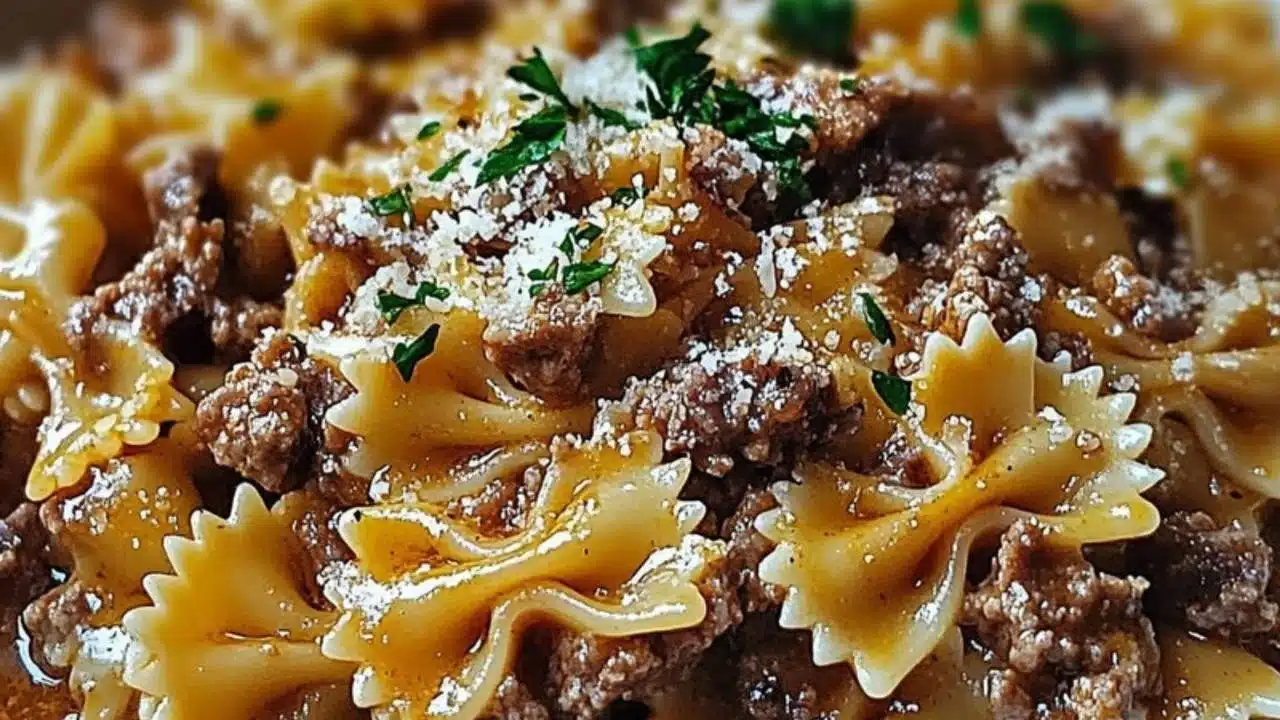 cheese beef and boastie pasta in garlic butter is an easy dinner recipe that's ready in under 30 minutes