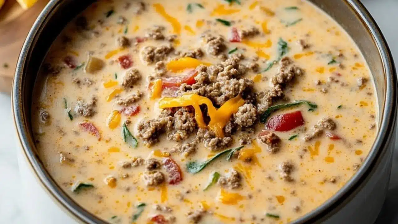 this homemade cheeseburger soup is so easy to make and it's perfect for cold weather