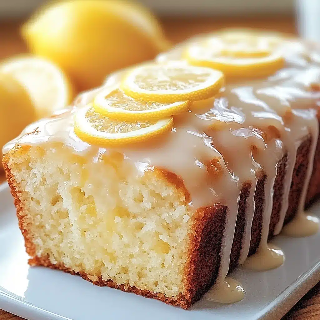two pictures of lemon loaf with white icing on top and one has sliced lemons in the background