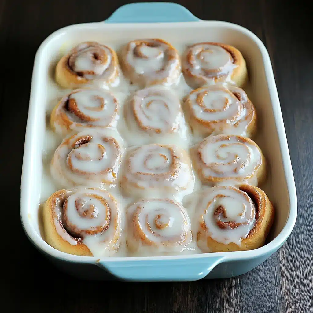 cinnamon rolls on a plate with the title