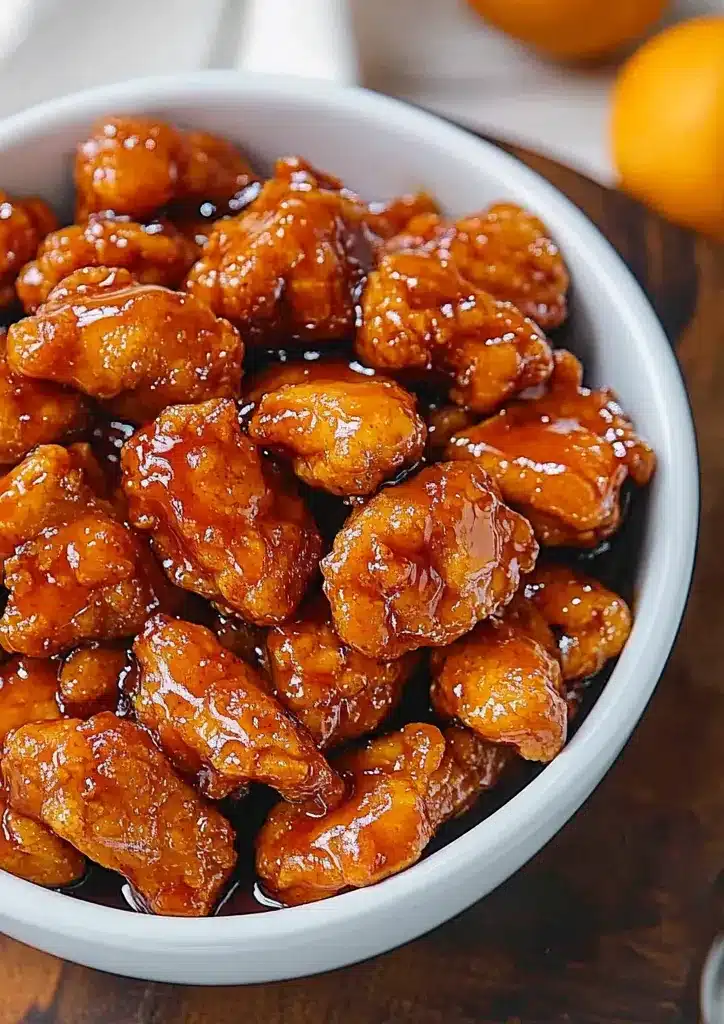 three different bowls filled with orange chicken and rice