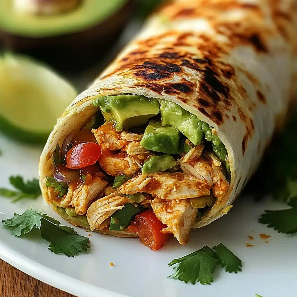 the chicken avocado wrap is cut in half and stacked on top of each other