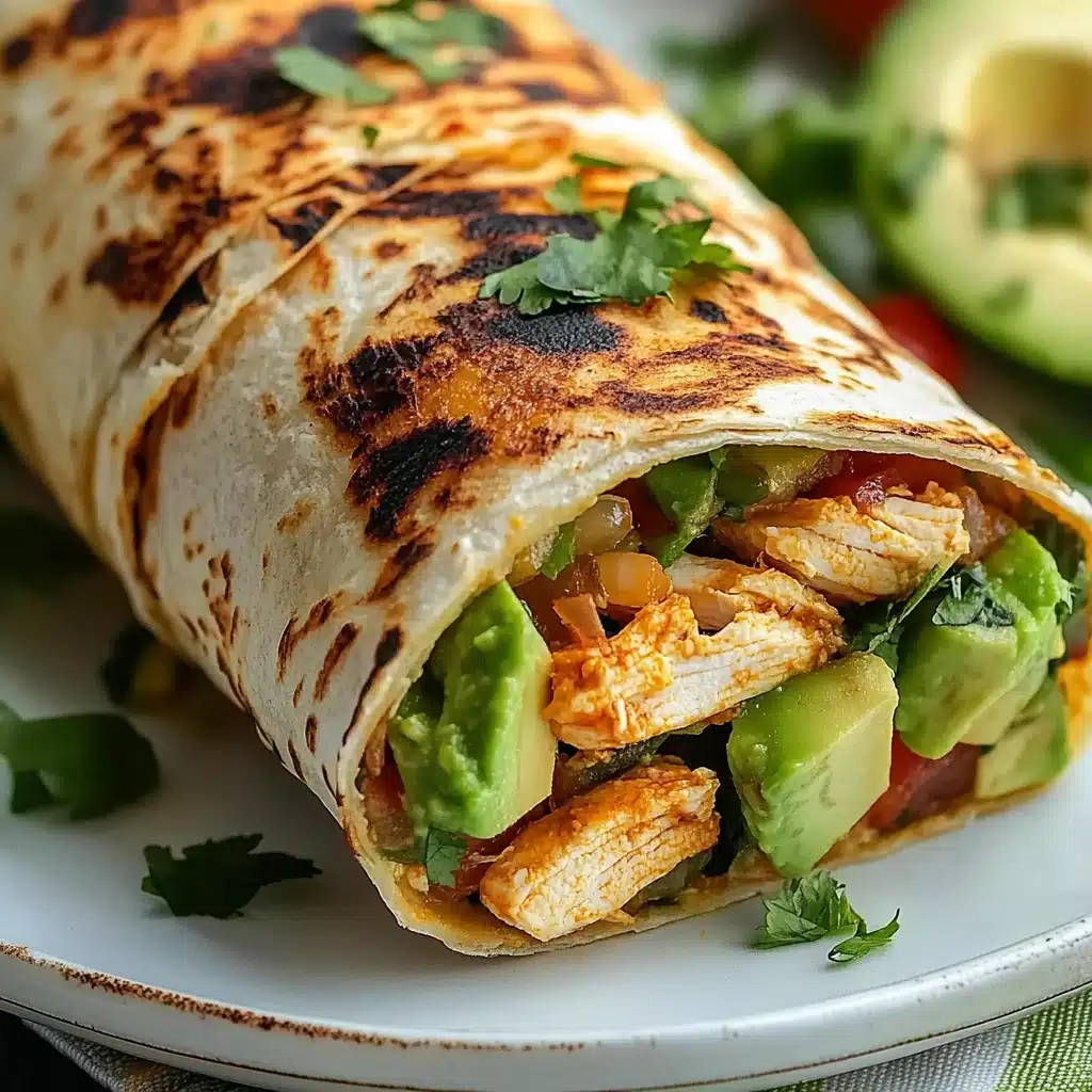 the chicken avocado wrap is cut in half and stacked on top of each other