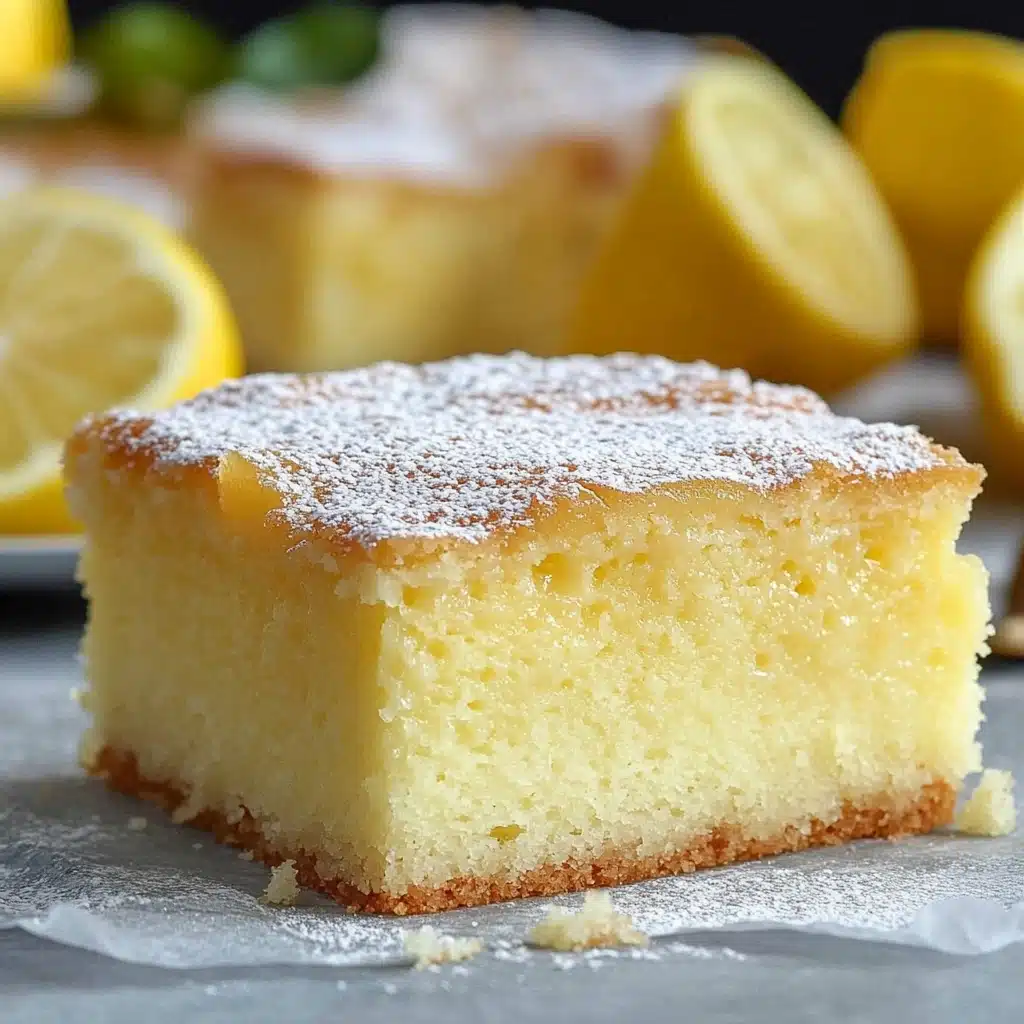 the lemon cake is cut in half and ready to be eaten