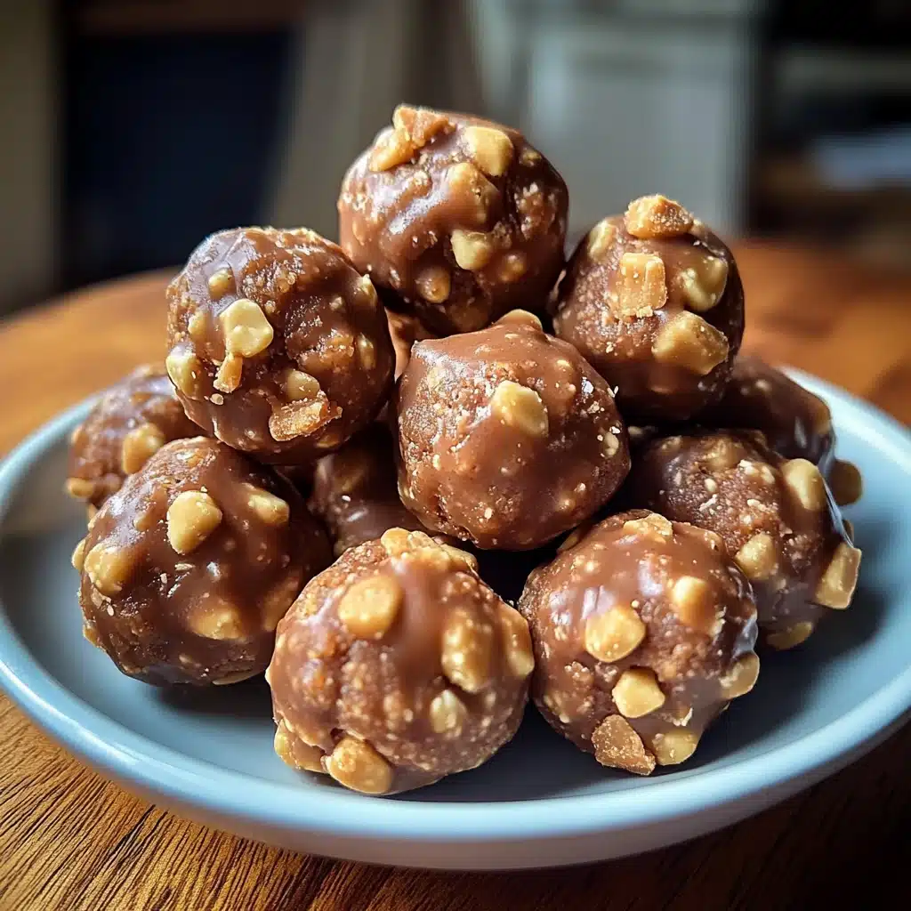 chocolate covered peanut butter balls on a plate with text overlay that reads, butterfingerer balls