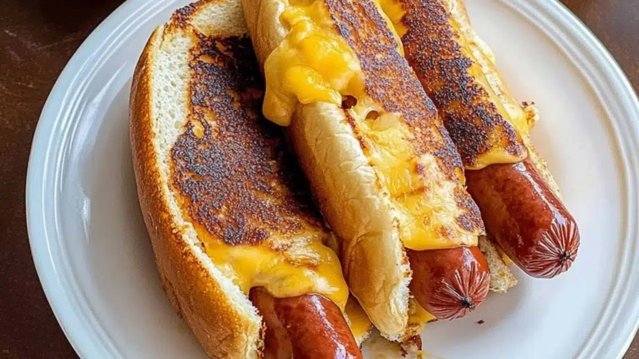 grilled cheese hot dogs on plates with ketchup