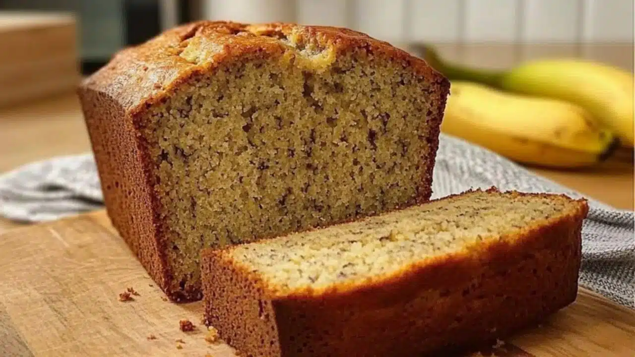 an old fashioned banana bread is cooling on a rack with the words, old fashioned banana bread