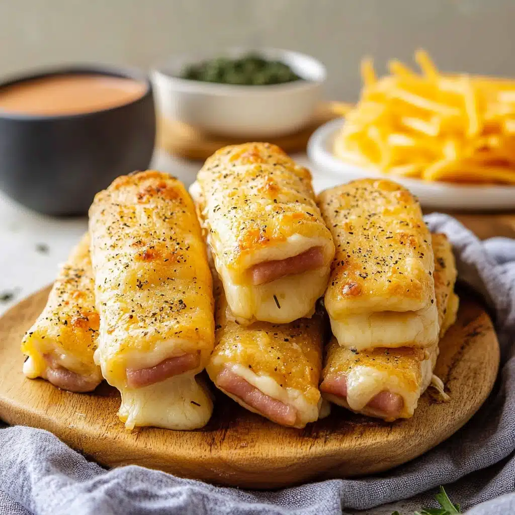 ham and cheese spring rolls on a cutting board