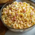 the macaroni salad is ready to be eaten