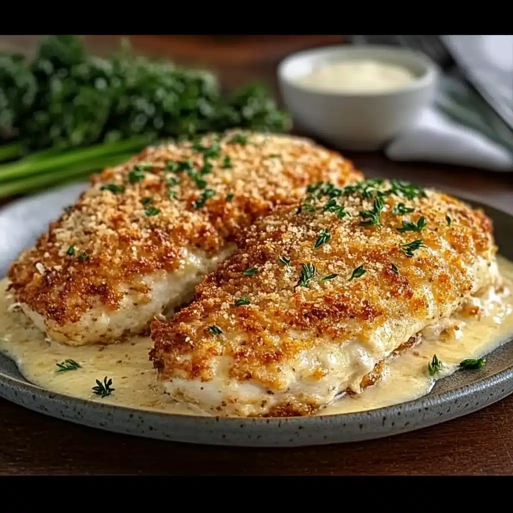 chicken with parmesan sauce in a white bowl and on the side, is shown