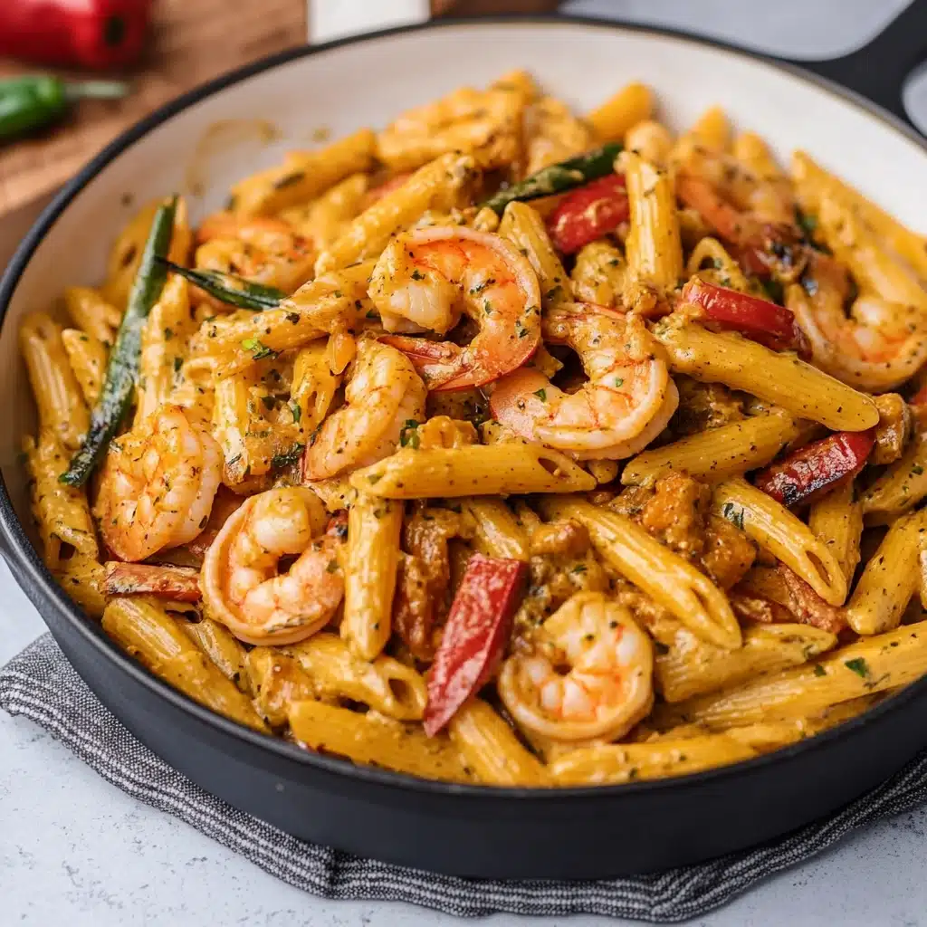 two bowls filled with shrimp and pasta on top of a table