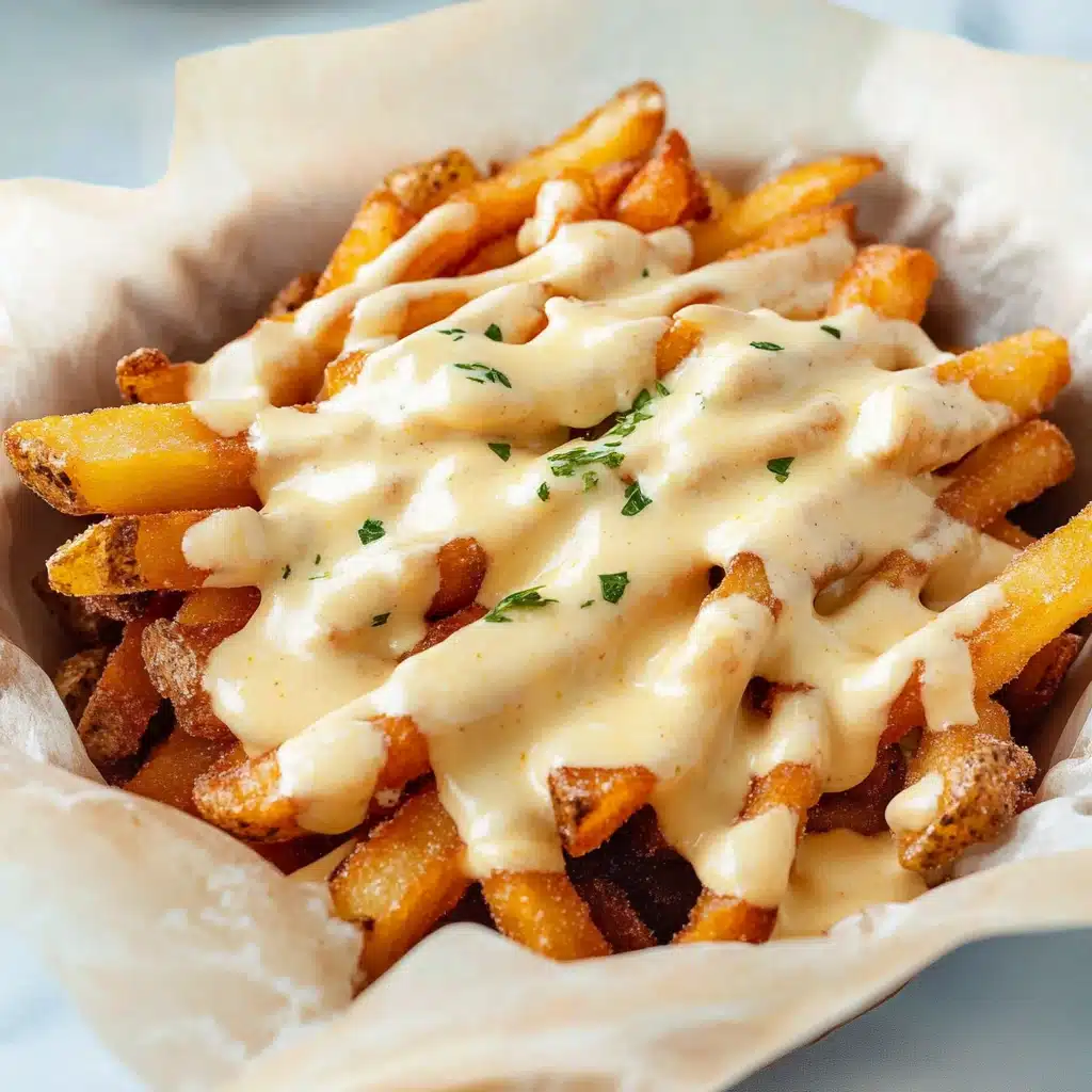 french fries with cheese sauce and parmesan on top