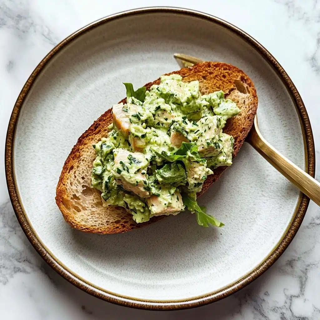 green goddess tuna salad on toasted bread is an easy and delicious appetizer