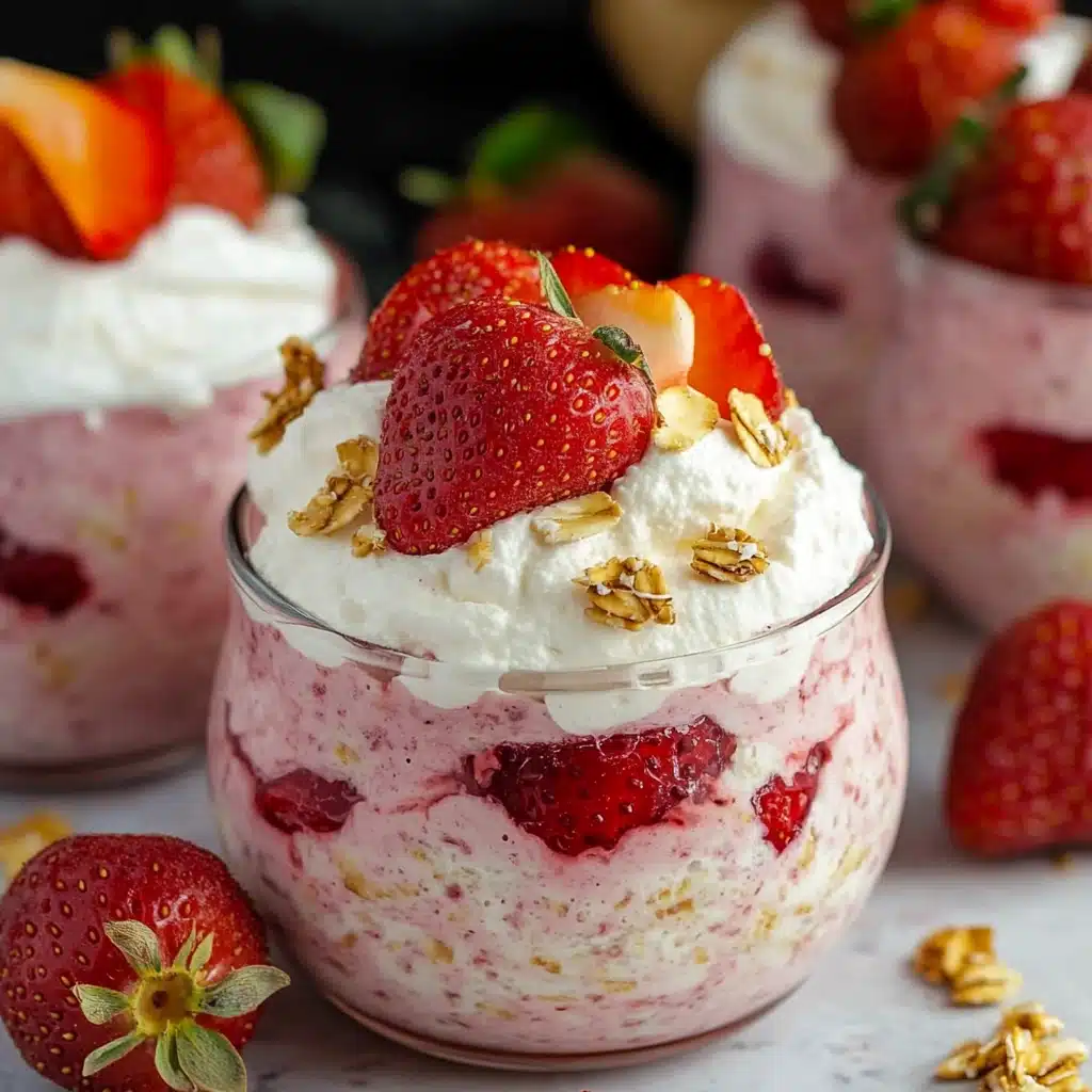 strawberry and cream overnight oats in small jars