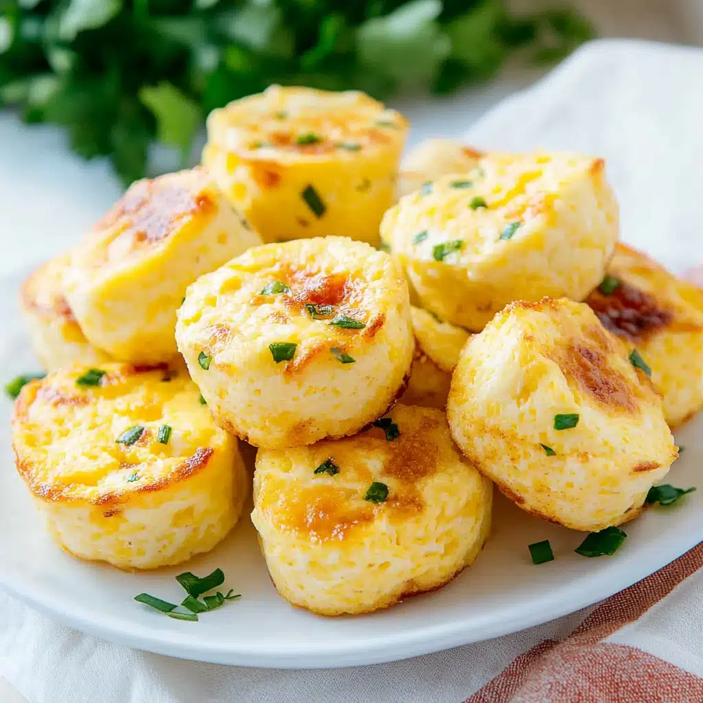 cottage cheese egg bites on a white plate with the title in the middle and an image of