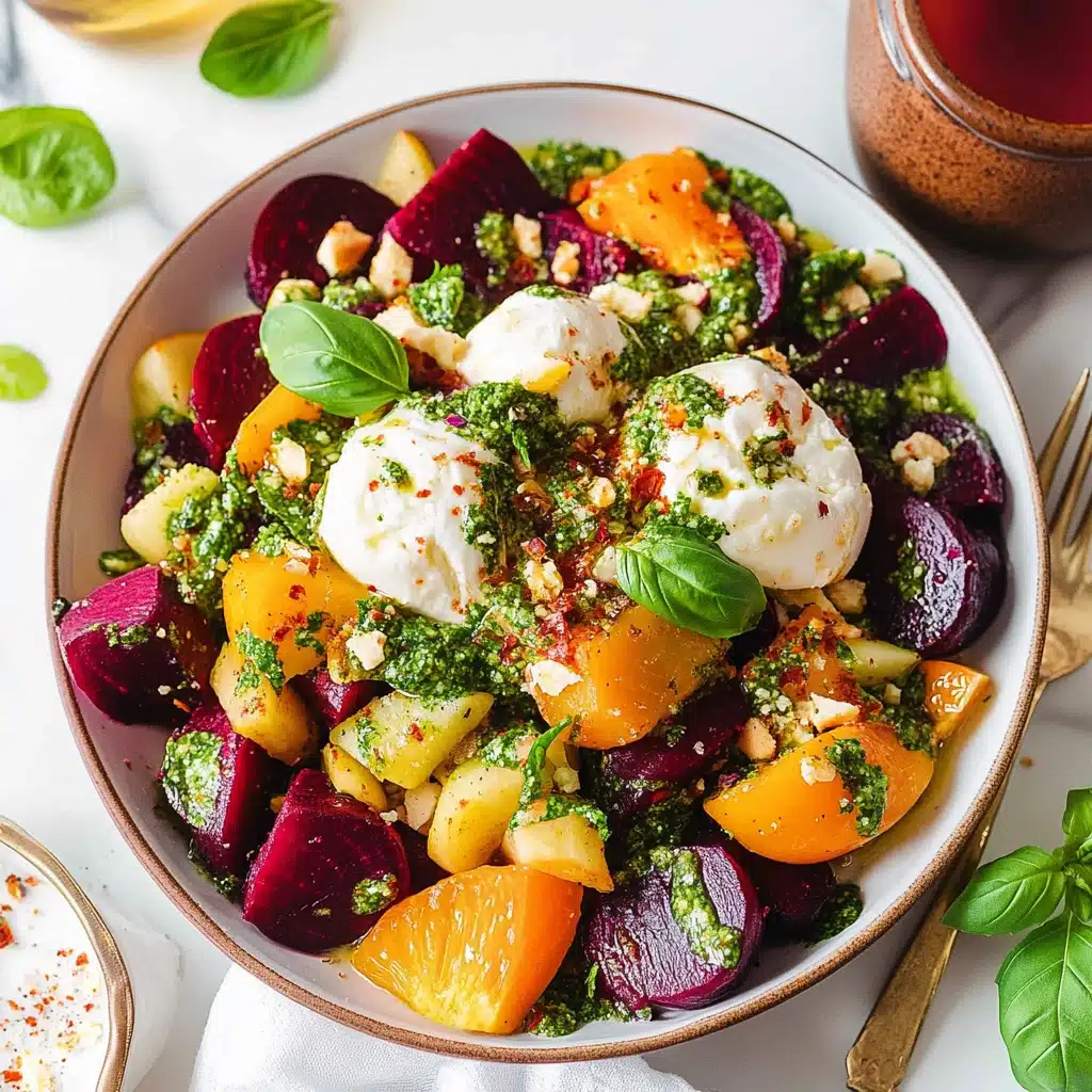 a bowl filled with beets, carrots and an egg on top of it