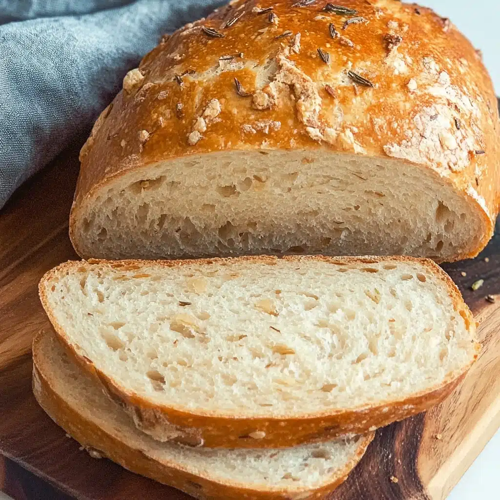 a close up of bread on a plate with the words rustic no knead rosemary garlic bread