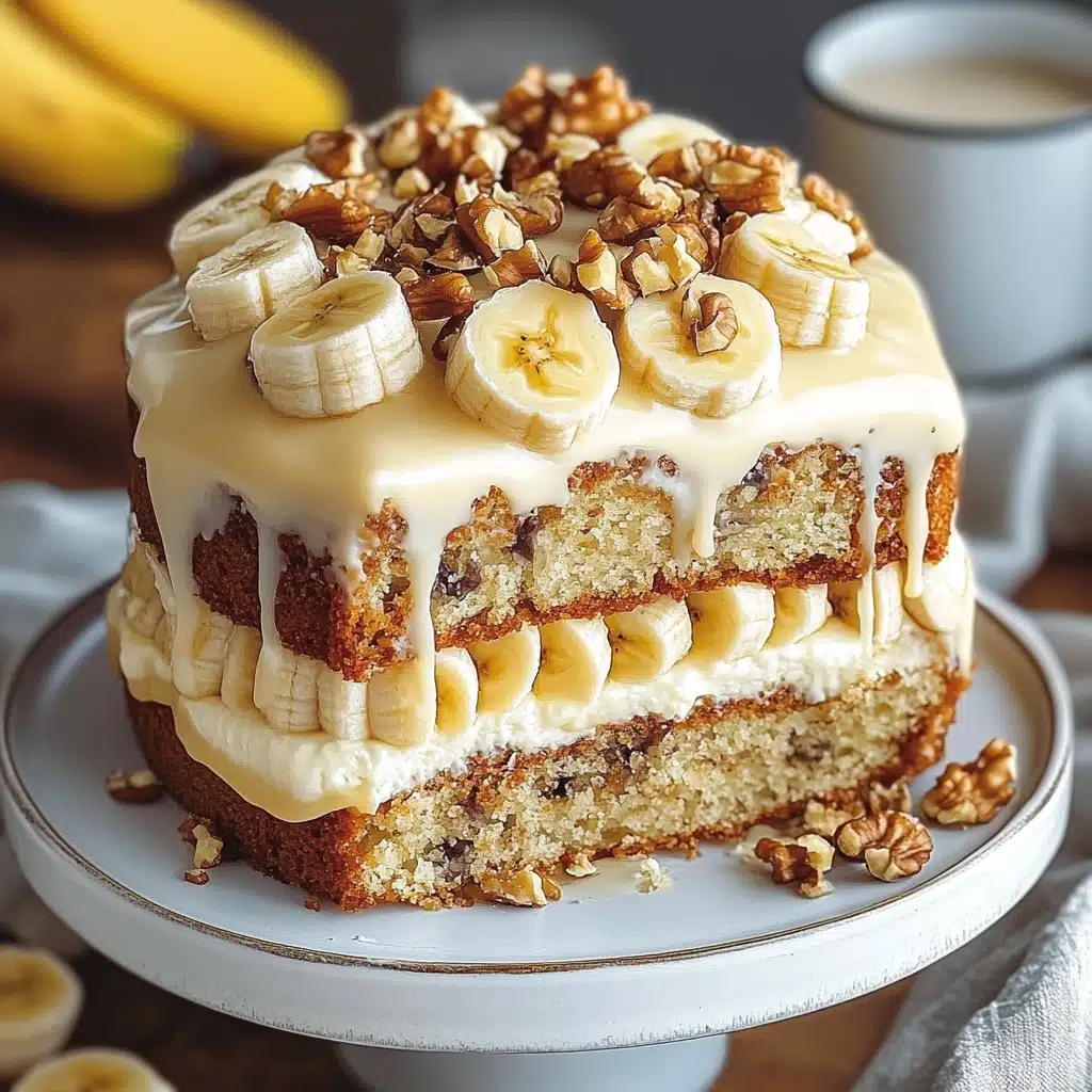 two slices of heavenly banana walnut cream cake