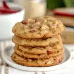 a stack of rhubarb cookies sitting on top of a white plate