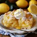 a lemon cobbler is shown in two dishes with the words, magic lemon cobbler