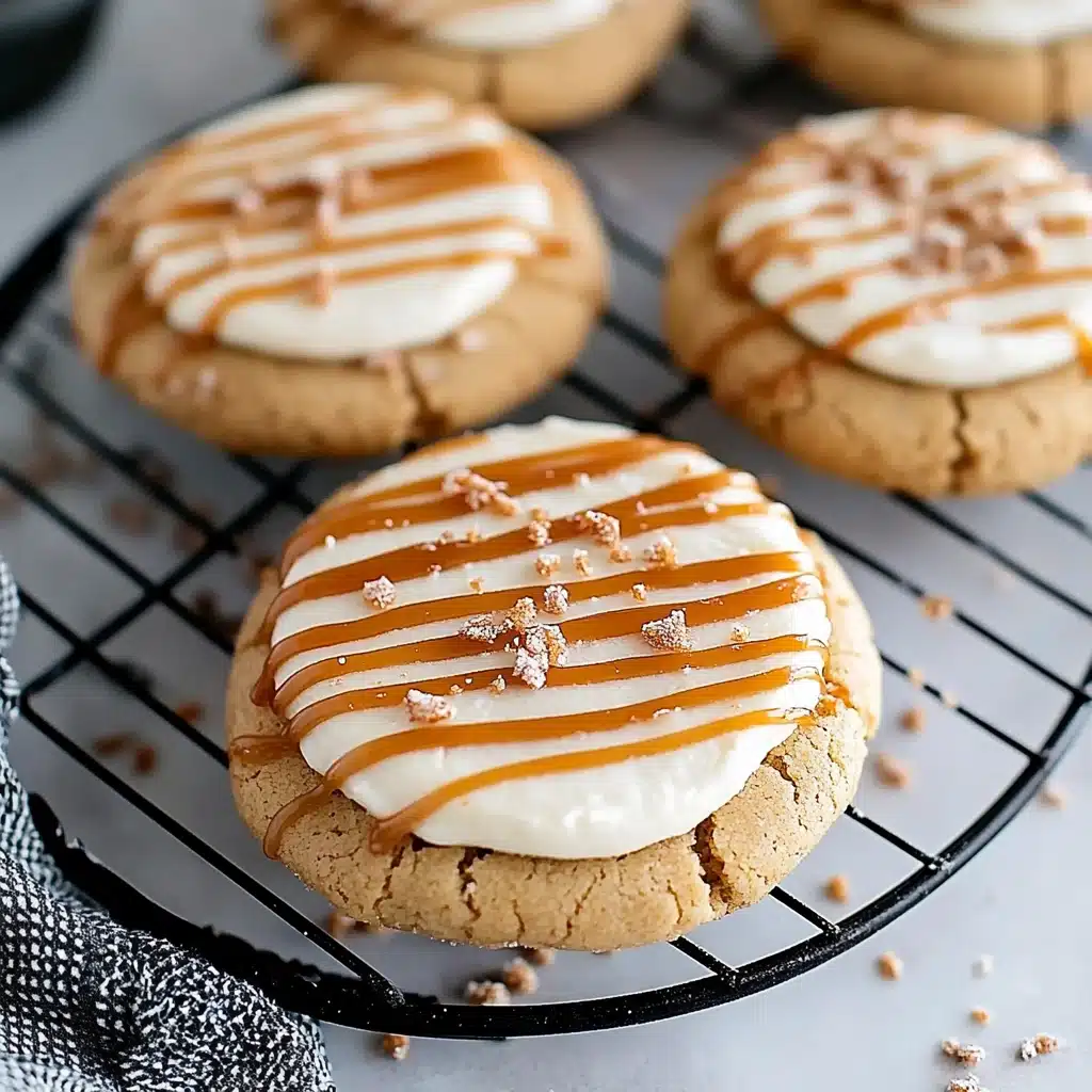 salted caramel cheesecake cookies with frosting on top