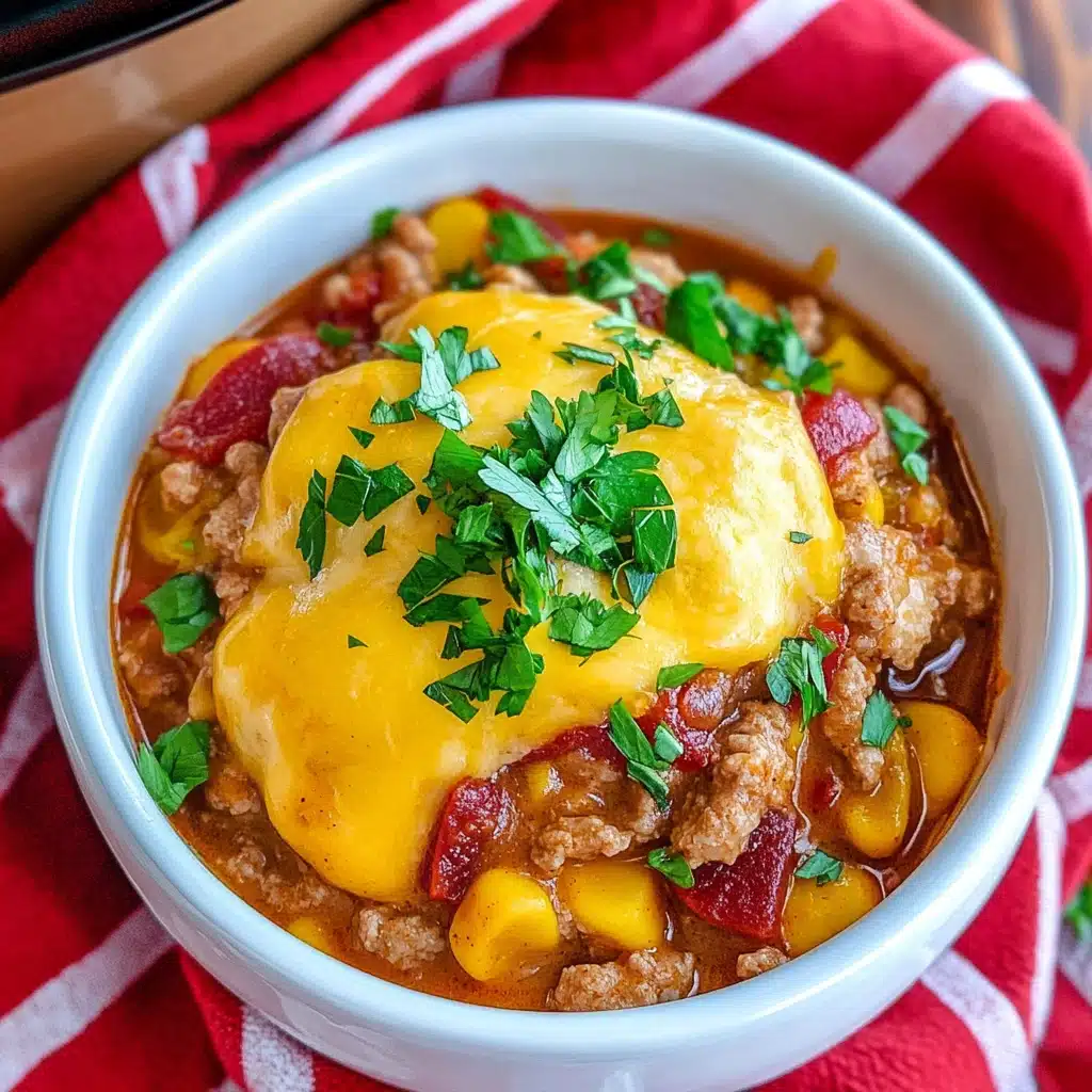 easy and tasty slow cooker cowboy casserole recipe with ground beef, potatoes, and cheese