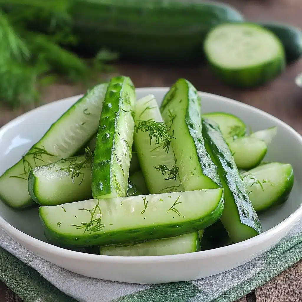 garlic dill cucumbers on a white plate