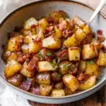 this is an image of roasted potatoes with bacon
