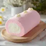 cotton candy roll cake with sprinkles on top and the bottom half rolled up