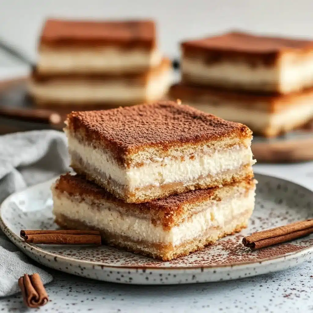 three different views of cheesecake bars stacked on top of each other with the words, churro cheesecake bars