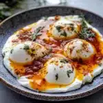 two plates filled with different types of food on top of each other and the words turkish eggs above them