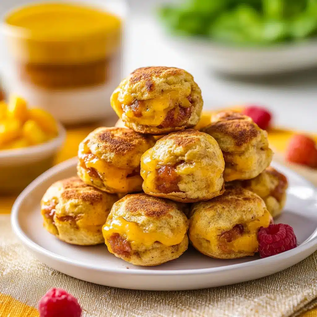 mini mcgridle bites recipe with cheese on top and in the middle, next to other muffins