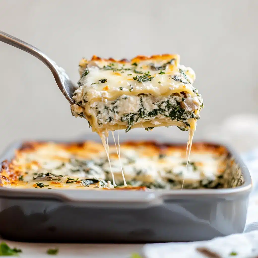 creamy spinach mushroom lasagna with cheese and herbs