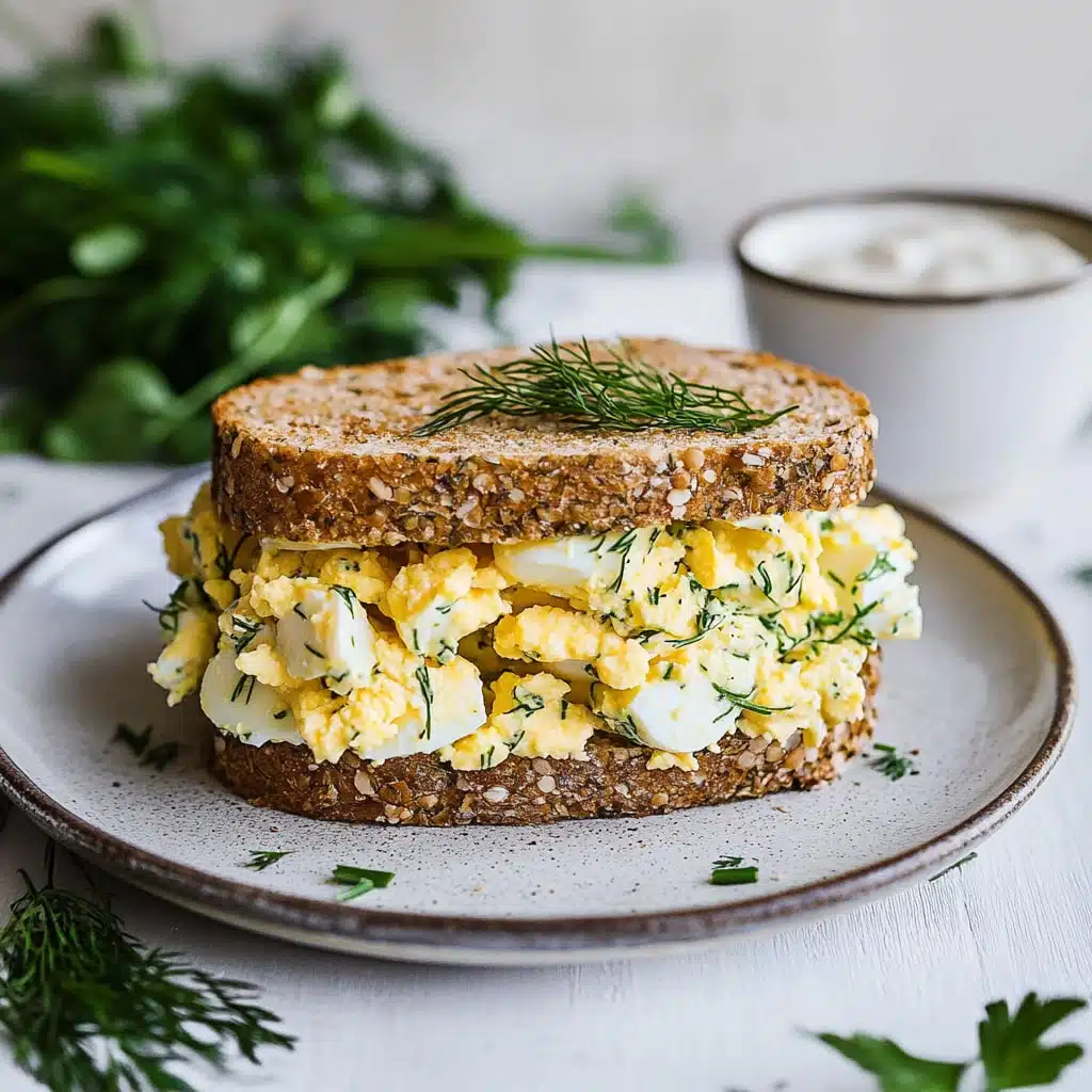 healthy high protein egg salad recipe on a plate with oranges and other food items