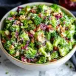 This Broccoli Salad is an Easter side dish recipe made with fresh broccoli, smoked bacon, red onion, and sliced almonds in a slightly sweet mayo base. This salad recipe is also a great addition to your Spring salad ideas!