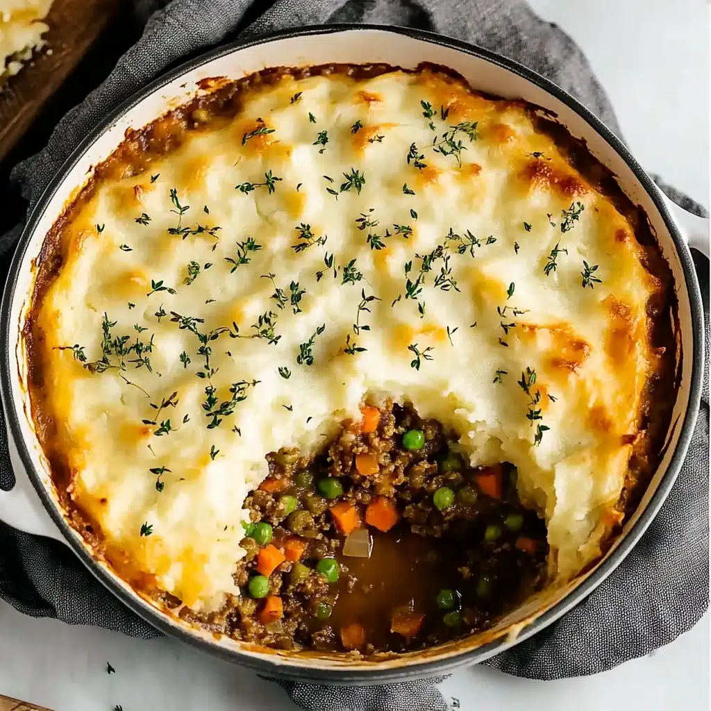 this is an image of a homemade shepherd's pie with cheese and meat in it