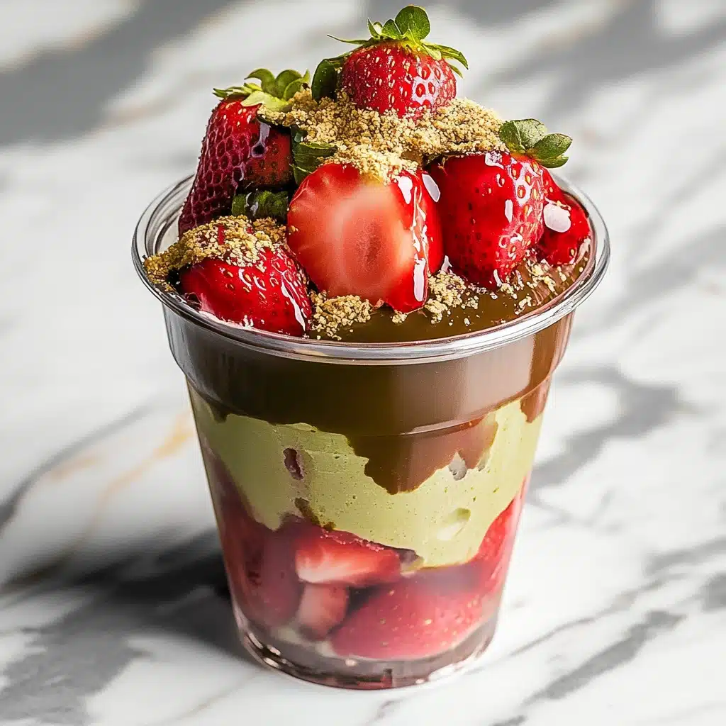 a dessert in a cup with strawberries on top