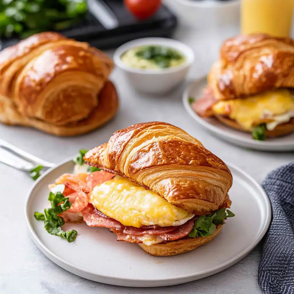 croissant breakfast sandwiches with ham and cheese