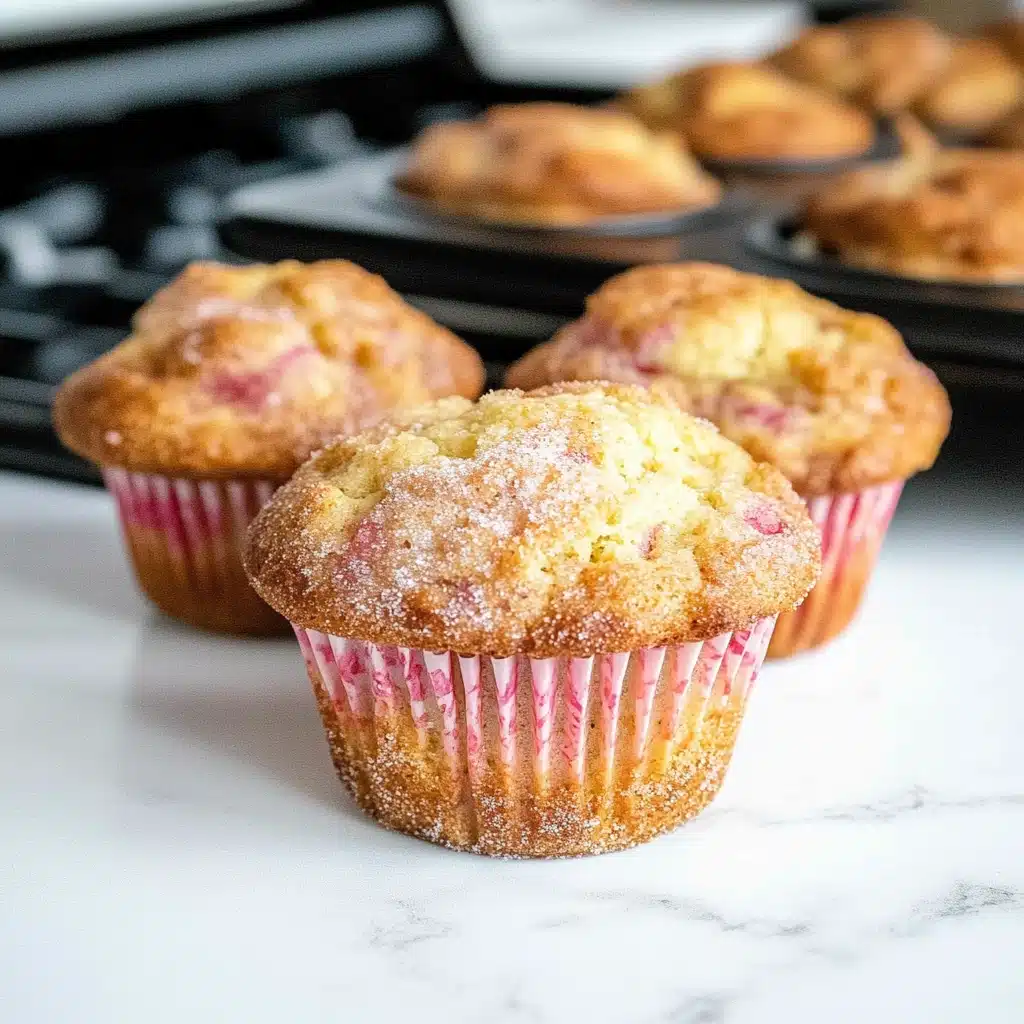 the cover of rhubarb muffins made with greek yogurt