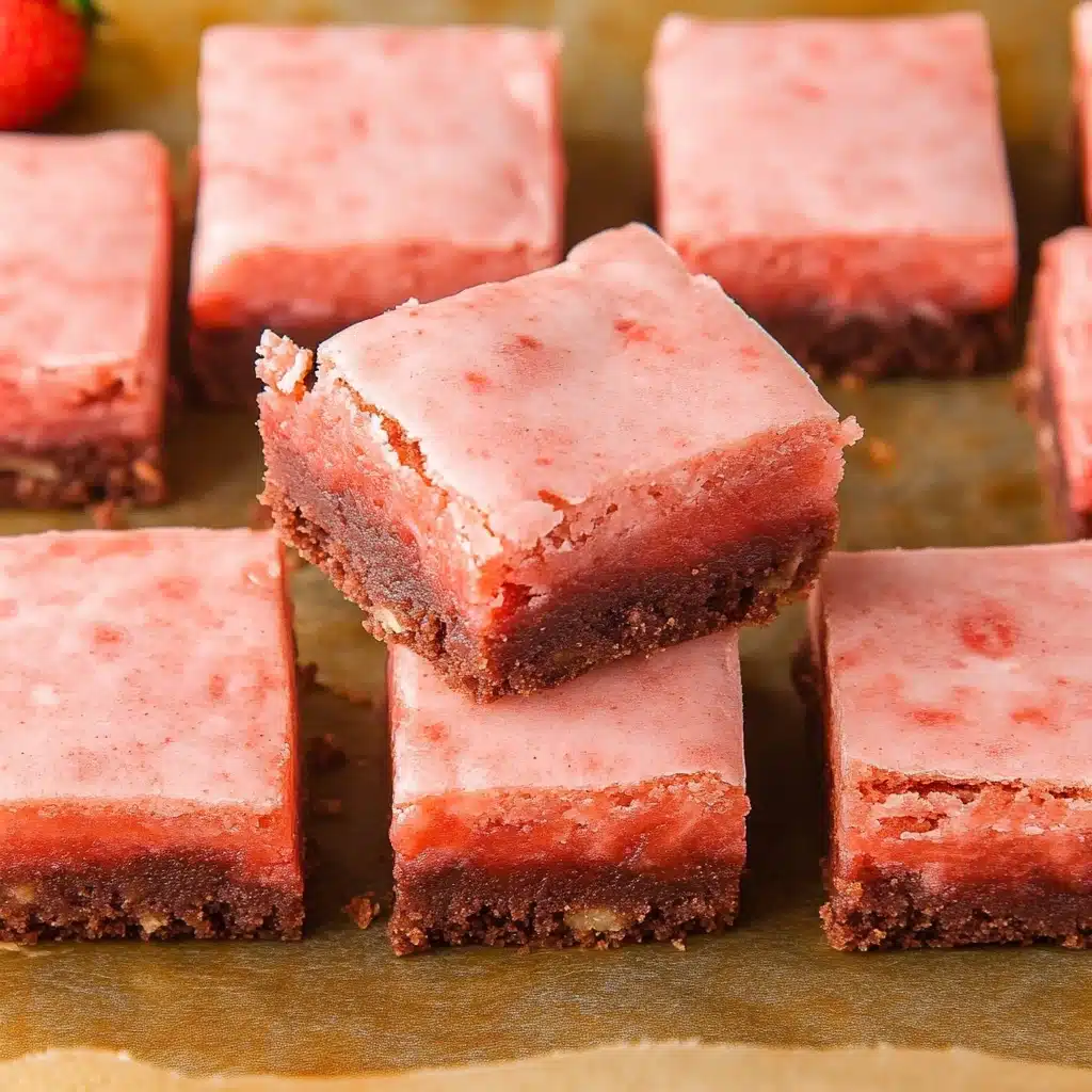 the best strawberry brownies made with cake mix and fresh strawberries are ready to be eaten