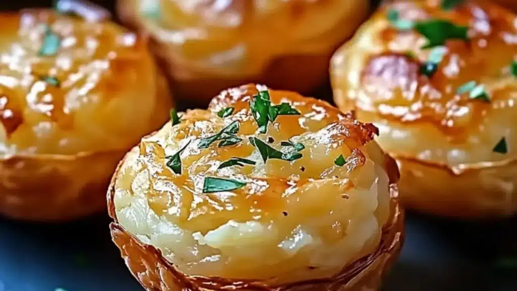 several baked potato cheese puffs stacked on top of each other with the words leftover mashed potato cheese puffs
