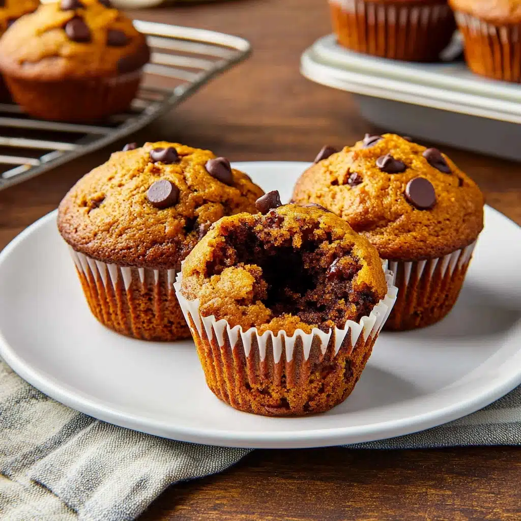 pumpkin chocolate chip muffins with text overlay