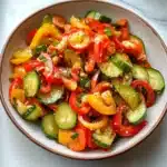 a bowl filled with cucumber and pepper salad