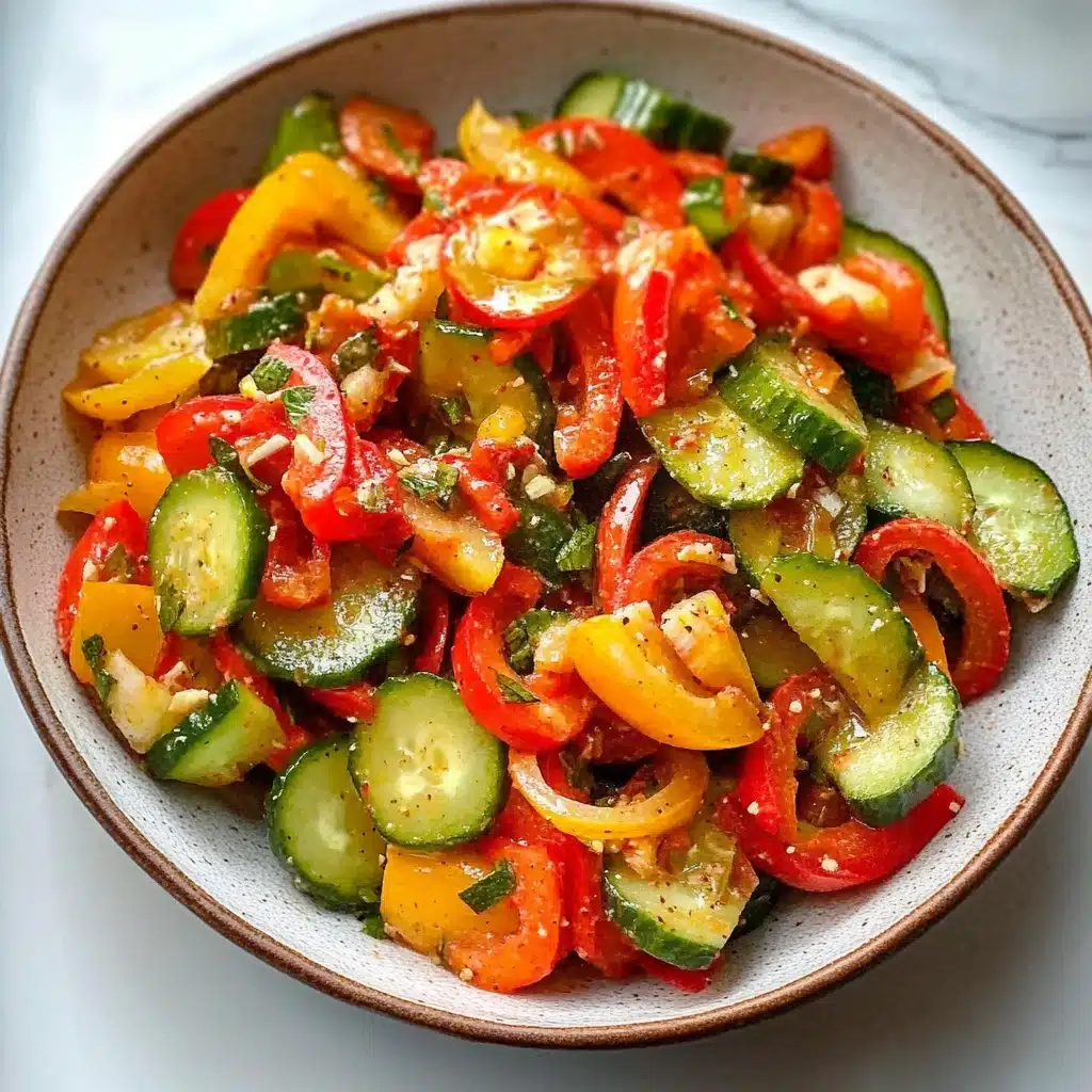 a bowl filled with cucumber and pepper salad
