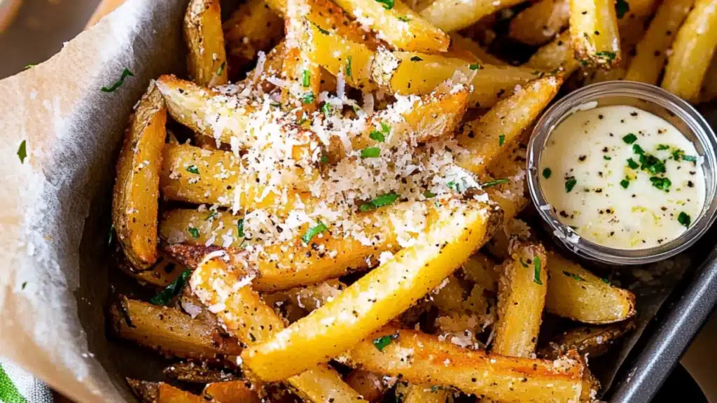crispy air fryer garlic parmesan fries are the perfect side dish for any meal